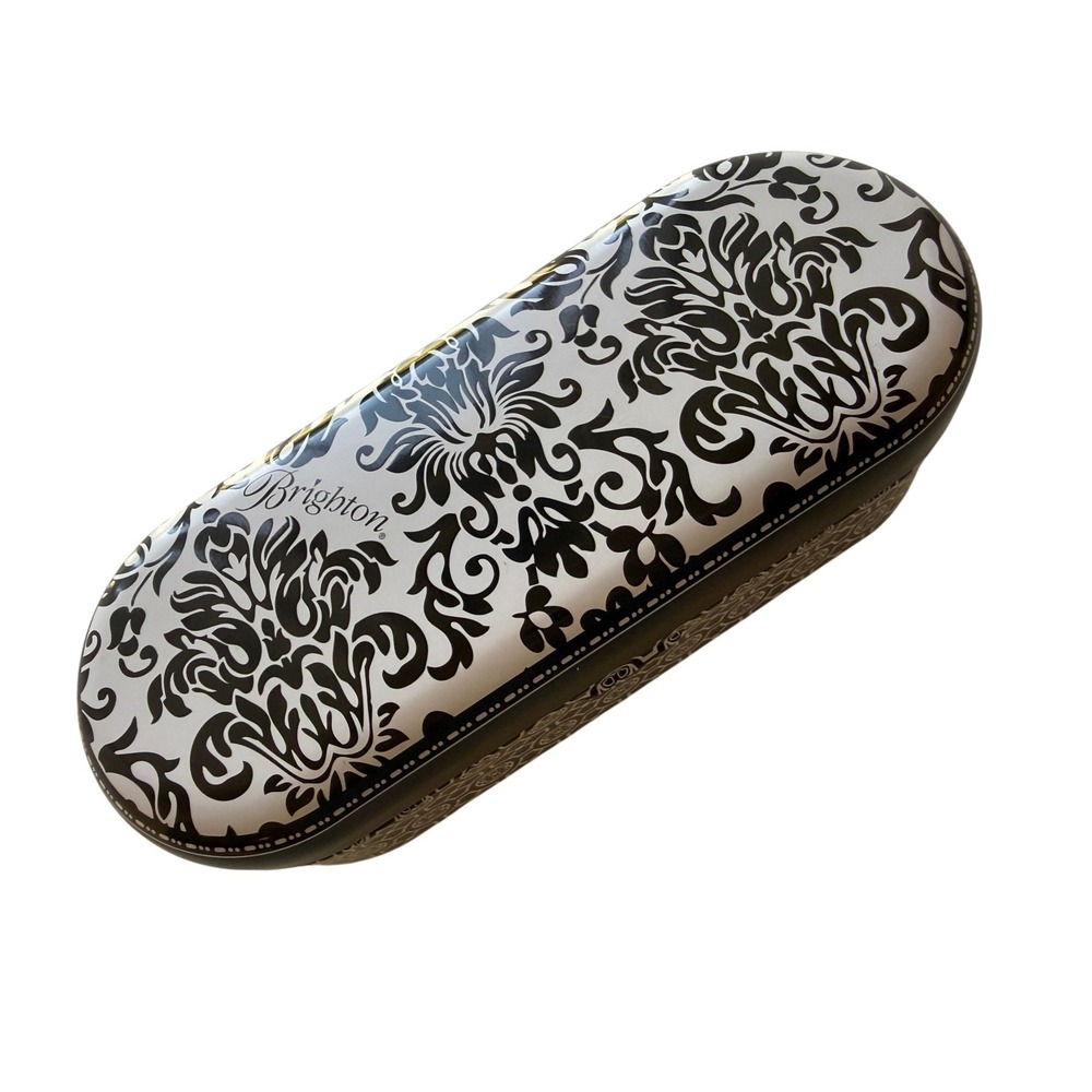 Brighton Sunglasses Case Women OS Black White Damask Heart Scroll Hard‎ Shell